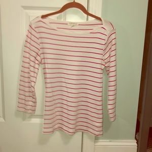 White and pink striped 3/4 sleeve shirt